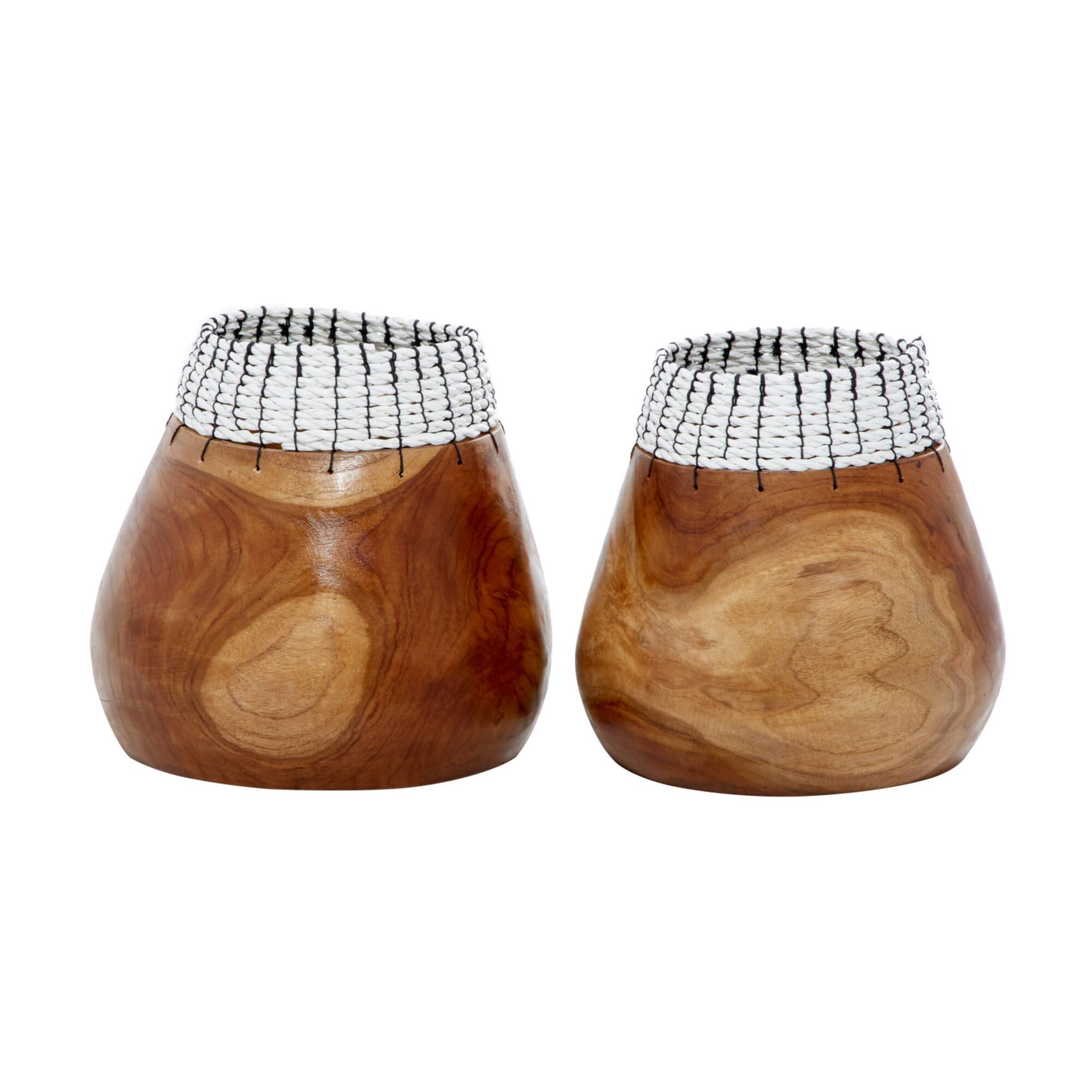 Set of 2" White Teak Wood Natural Decorative Bowls 9", 9"